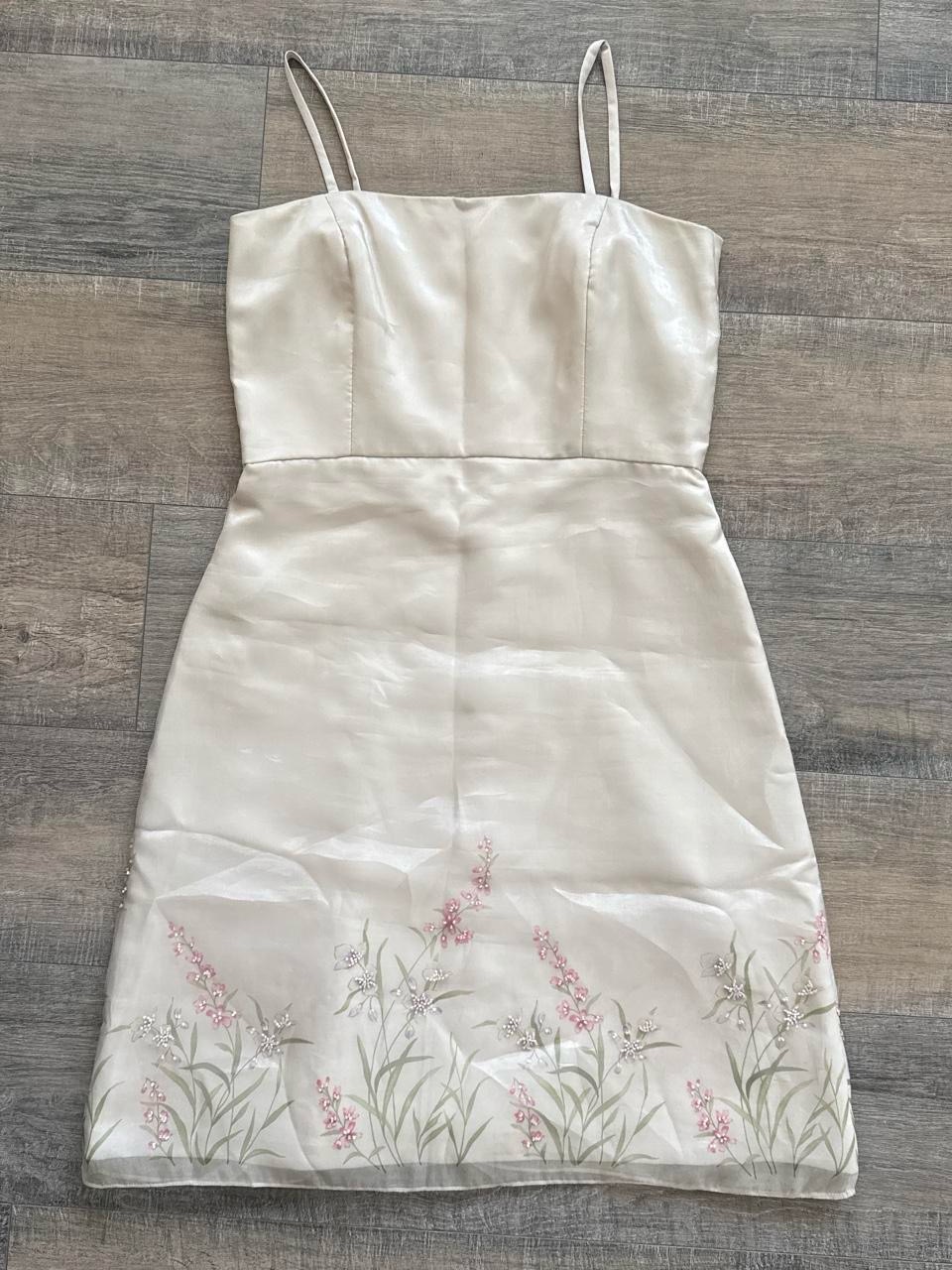 Liz Claiborne Vintage 90s Silk Blend Beaded Floral Slip Dress Cream 10
